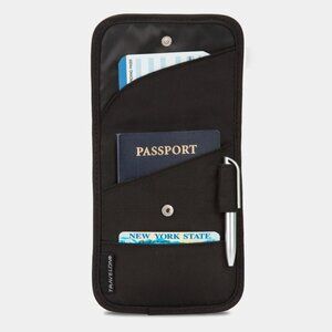 Black TRAVELON ID passport boarding pass holder & pen Snap Closure NWOT